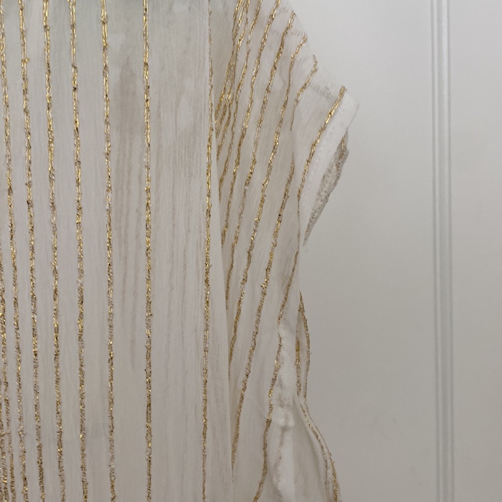 NWT Lisa Robertson Sheer White Boho Style MAXI Dress Size L w/gold threading - Picture 9 of 10